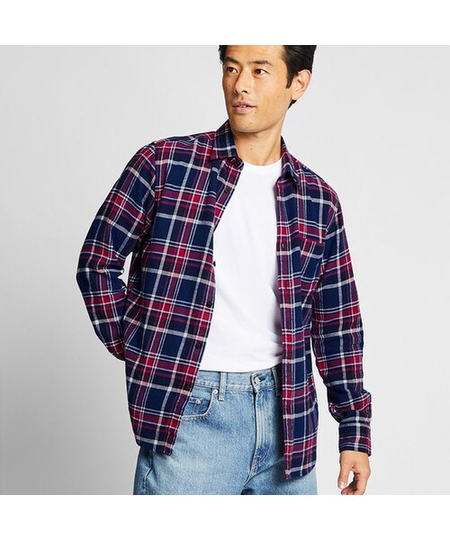 UNIQLO（ユニクロ）の「フランネルチェックシャツ（レギュラーカラー・長袖）（シャツ/ブラウス・メンズ・OFF WHITE 01/BLUE 68・3XL/M/XXL/4XL/XS/L/XL/S）」の2枚目の写真