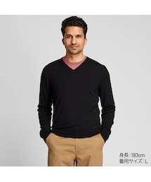 UNIQLO | エクストラファインメリノVネックセーター（長袖）(ニット/セーター)