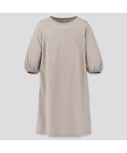 UNIQLO（ユニクロ）の「GIRLS マーセライズコットンボリュームスリーブワンピース（7分袖）（ワンピース・キッズ・NAVY 69/BROWN 35/GRAY 03・140/160/100/110/130/150/120）」の2枚目の写真