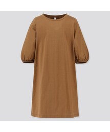 UNIQLO | GIRLS マーセライズコットンボリュームスリーブワンピース（7分袖）(ワンピース)