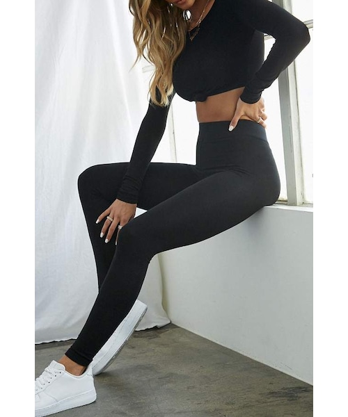 FOREVER 21(フォーエバー トゥエンティーワン)の「Forever 21 Classic Cotton-Blend Leggings(レギンス/スパッツ・レディース・Black/Green・X-small/Small/Medium/Large/X-large)」の1枚目の写真