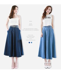 Joyceshop | NEW．韓妞雙釦牛仔長裙(スカート)