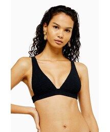 Topshop Black Shirred Longline Bikini Triangle Top