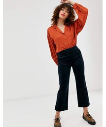 Monki flared cord pants in navy
