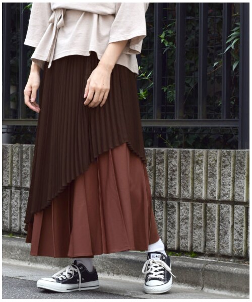 W Closet ダブルクローゼット の アシンメトリー配色アコーディオンプリーツスカート スカート Wear