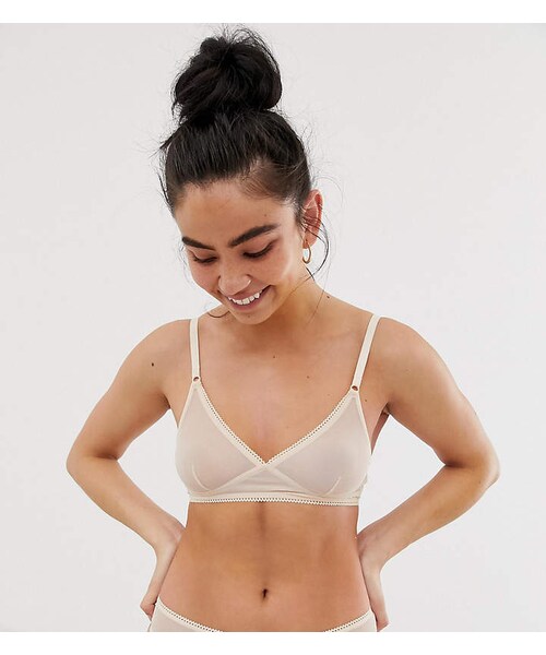 Monki floral and animal print bra in off white