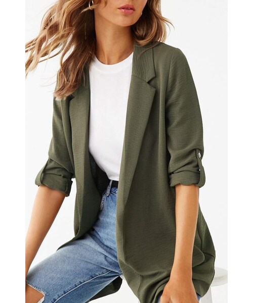 FOREVER 21（フォーエバー トゥエンティーワン）の「Forever 21 Notched Open-Front Blazer（テーラードジャケット・レディース・Black/Yellow/Green・Small/Medium/Large）」の2枚目の写真