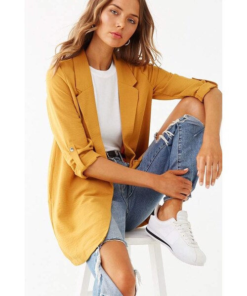 FOREVER 21（フォーエバー トゥエンティーワン）の「Forever 21 Notched Open-Front Blazer（テーラードジャケット・レディース・Black/Yellow/Green・Small/Medium/Large）」の3枚目の写真
