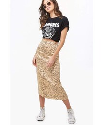 Forever 21 Satin Leopard Print Midi Skirt
