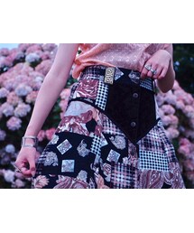 Paisley×Check×Flower Front Button Skirt
