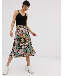 MONKI | Monki floral print button through midi skirt(スカート)
