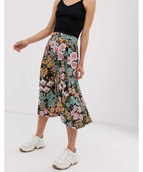 MONKI（モンキ）の「Monki floral print button through midi skirt（スカート・レディース・Multi・Us 0/XS/M/L/XL）」の2枚目の写真