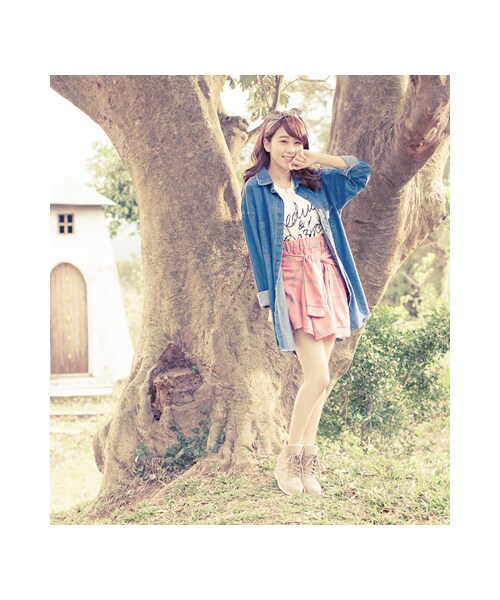 gracegift(グレースギフト)の「街頭感 韓國洗舊格紋綁腰傘裙(スカート・レディース・藍/紅・F)」の11枚目の写真