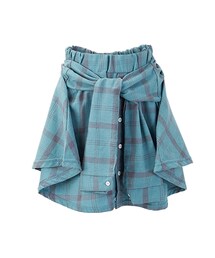 gracegift | 街頭感 韓國洗舊格紋綁腰傘裙(スカート)