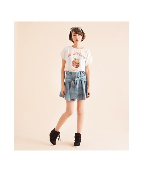 gracegift(グレースギフト)の「街頭感 韓國洗舊格紋綁腰傘裙(スカート・レディース・藍/紅・F)」の4枚目の写真