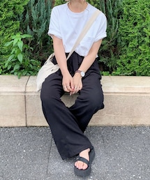 chocomee | リボン付きリネンワイドパンツ(その他パンツ)
