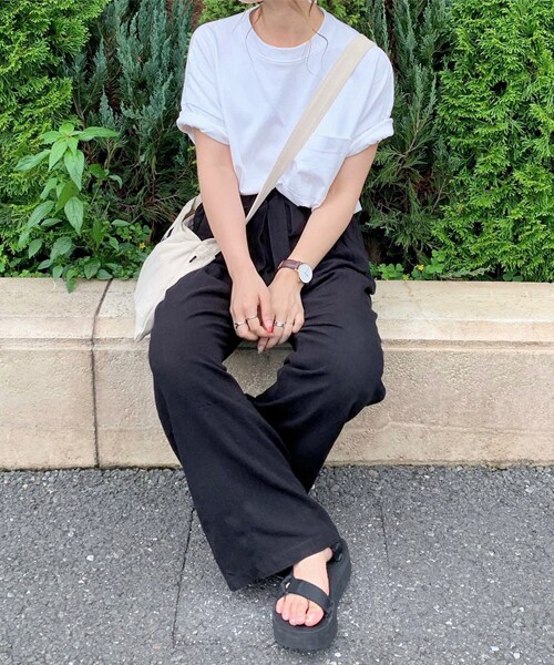 chocomee（チョコミー）の「リボン付きリネンワイドパンツ（その他パンツ・レディース・ホワイト/ベージュ/ブラック・FREE）」の3枚目の写真