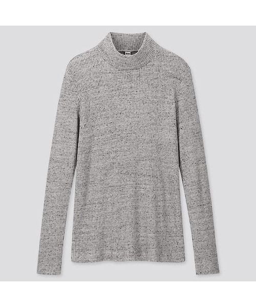 b4353【ユニクロ】レディース　カットソー　ハイネック　長袖　リブ　白　L 新品 ユニクロ リブハイネックTシャツ カットソー 長袖 春