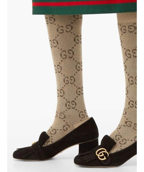 GUCCI(グッチ)の「Gucci - Gg Intarsia Knee High Cotton Blend Lame Socks - Womens - Beige Multi(レッグウェア・レディース・Beige・S/M/L)」の5枚目の写真