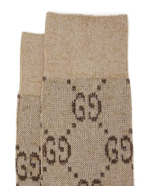 GUCCI(グッチ)の「Gucci - Gg Intarsia Knee High Cotton Blend Lame Socks - Womens - Beige Multi(レッグウェア・レディース・Beige・S/M/L)」の3枚目の写真