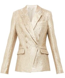 Jonathan Simkhai - Distressed Sequinned Double Breasted Blazer - Womens - Gold