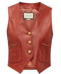Gucci - Gg Button Leather Waistcoat - Womens - Brown