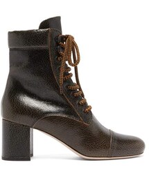 Miu Miu - Crackle Effect Leather Boots - Womens - Dark Brown