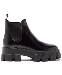 PRADA | Prada - Exaggerated Tread Sole Leather Ankle Boots - Womens - Black(ブーツ)