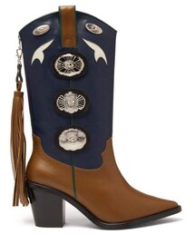 Toga - Two Tone Leather Cowboy Boots - Womens - Khaki Multi