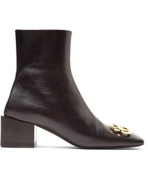BALENCIAGA | Balenciaga - Double Square Logo Embellished Leather Ankle Boots - Womens - Black(ブーツ)
