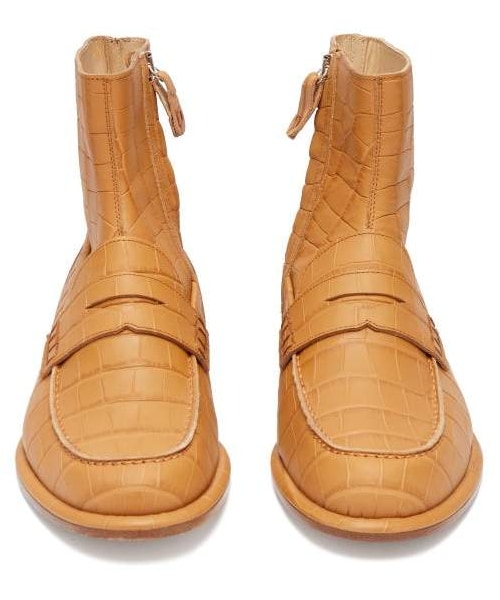 LOEWE（ロエベ）の「Loewe - Crocodile Effect Leather Loafer Boots