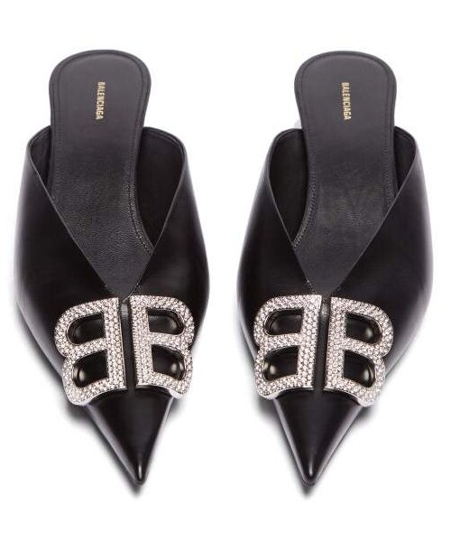 BALENCIAGA（バレンシアガ）の「Balenciaga - Bb Crystal Embellished Leather Mules - Womens - Black（サンダル・レディース・Black・35 Eu/it/35.5 Eu/it/36 Eu/it/36.5 Eu/it/37 Eu/it/37.5 Eu/it/38 Eu/it/38.5 Eu/it/39 Eu/it/39.5 Eu/it/40 Eu/it/40.5 Eu/it/41 Eu/it/41.5 Eu/it）」の3枚目の写真