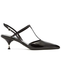 Prada - T Bar Slingback Polished Leather Heels - Womens - Black