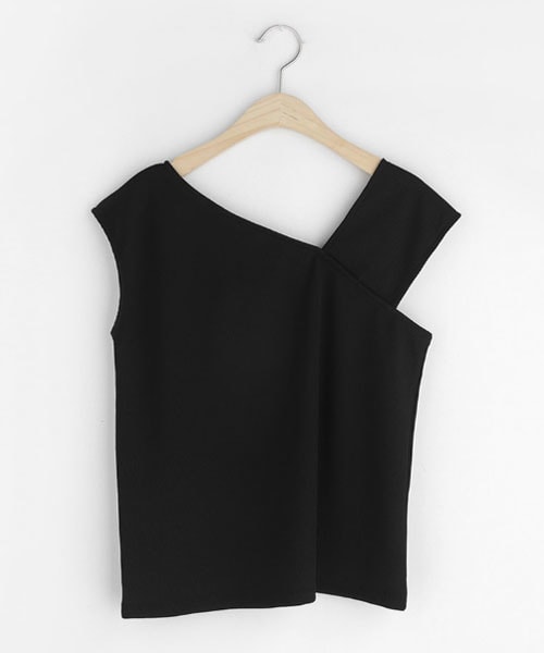 DHOLIC（ディーホリック）の「アシメショルダースリーブレス（タンクトップ・レディース・ベージュ/ブラック・FREE）」の2枚目の写真