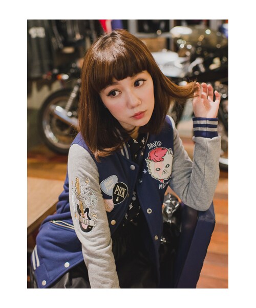 lazybone（レイジーボーン）の「David Meowie（ジャケット/アウター・レディース・深藍色・S/M）」の2枚目の写真