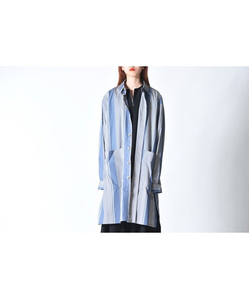 VOAAOV(ヴォアーブ)の「ストライプロングシャツコート multi stripe(シャツ/ブラウス・メンズ・ブルー・1/2)」の1枚目の写真