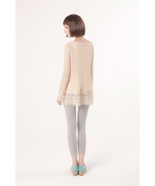 ORENDA（オレンダ）の「優雅混色下擺蕾絲針織衫（トップス・レディース・杏色/麻灰・F）」の6枚目の写真