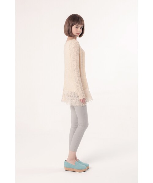 ORENDA（オレンダ）の「優雅混色下擺蕾絲針織衫（トップス・レディース・杏色/麻灰・F）」の5枚目の写真