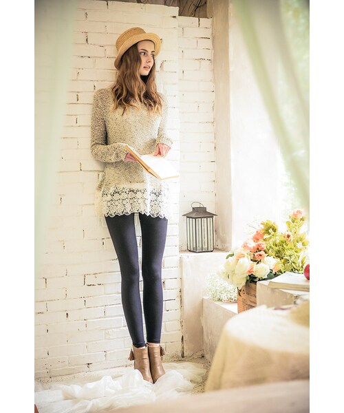 ORENDA（オレンダ）の「優雅混色下擺蕾絲針織衫（トップス・レディース・杏色/麻灰・F）」の13枚目の写真