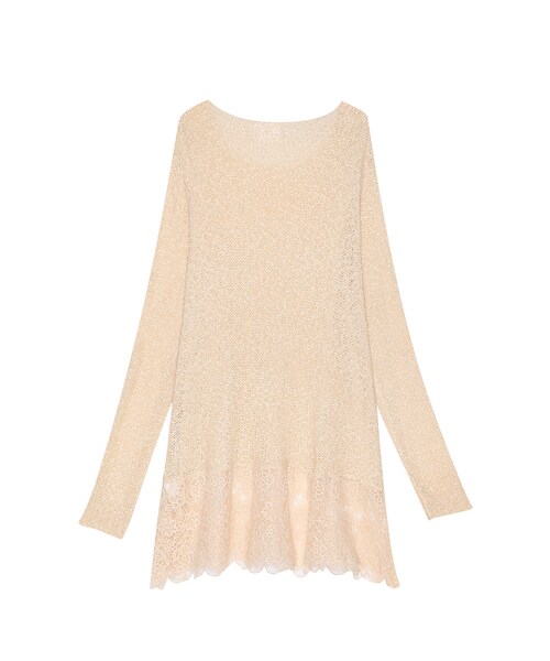 ORENDA（オレンダ）の「優雅混色下擺蕾絲針織衫（トップス・レディース・杏色/麻灰・F）」の2枚目の写真
