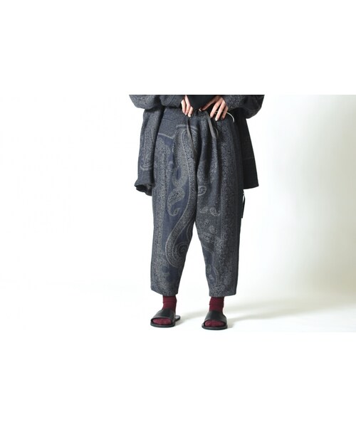 NAVY素材Paisley Jacquard Wool Himo Pants (NAVY)