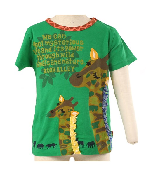 BACK ALLEY（バックアレイ）の「ショートスリーブTee（キリンの親子）（トップス・キッズ・グリーン/オフホワイト/ピンク・90cm/100cm/110cm/120cm/130cm）」の4枚目の写真