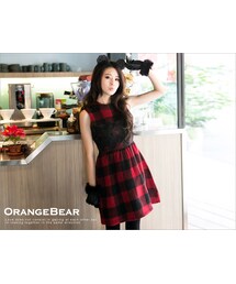 OBdesign | 0304新品 冬戀耶誕~經典格紋蕾絲網紗拼接花呢洋裝‧2色(その他)