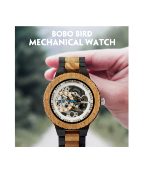 BOBO BIRD 木製腕時計 機械式 自動巻き 発光 ルミナスハンズ メンズ ツートンバンド スケルトン 海外高級ブランド 2色展開