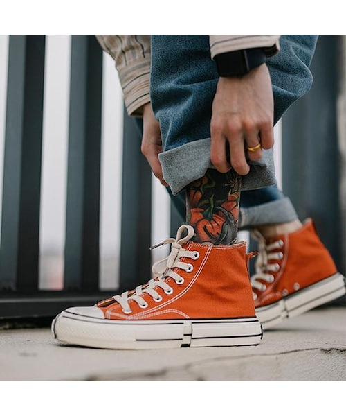 Urcarol（ウルカロール）の「Urcarol ハイカットキャンバススニーカー（スニーカー・メンズ・ブラック/イエロー/ブルー/オレンジ・24.5/25/25.5/26/26.5/27）」の4枚目の写真