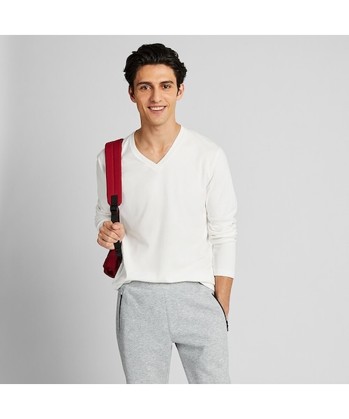 UNIQLO フェデラー ホワイト Vネック TシャツL ユニクロ公式 | エアリズムコットンTシャツ