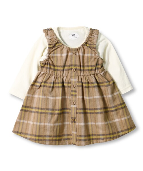 BRANSHES（ブランシェス）の「チェック柄ジャンスカセット商品（その他ベビー用品・キッズ・ブラウン/レッド・70cm～80cm）」の2枚目の写真