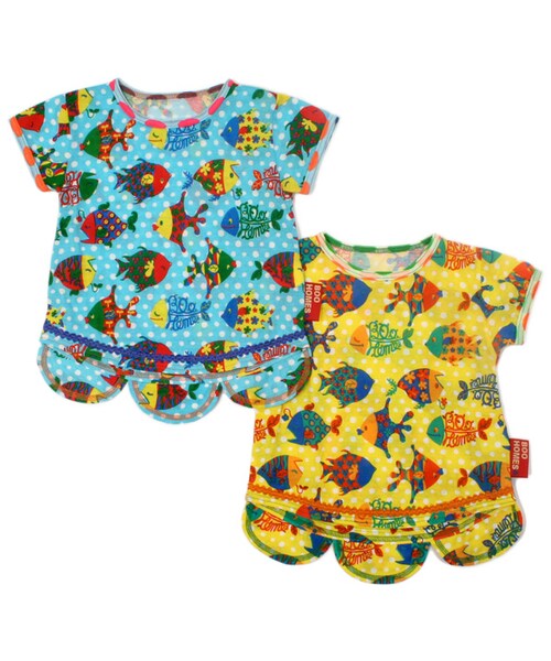 BOO HOMES（ブー オム）の「トリムショートスリーブTee（Angel Boo Fish柄）（トップス・キッズ・ライトブルー/イエロー・80cm/90cm/100cm/110cm/120cm/130cm）」の7枚目の写真