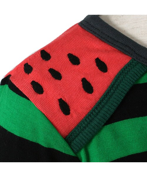 BOO HOMES(ブー オム)の「七分袖Tee(フルーツボーダー)(トップス・キッズ・グリーン/ナチュラル/イエロー・80cm/90cm/100cm/110cm/120cm/130cm/140cm)」の14枚目の写真