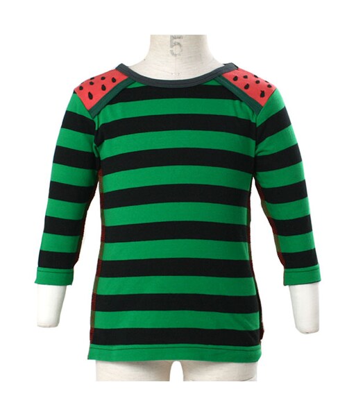 BOO HOMES(ブー オム)の「七分袖Tee(フルーツボーダー)(トップス・キッズ・グリーン/ナチュラル/イエロー・80cm/90cm/100cm/110cm/120cm/130cm/140cm)」の5枚目の写真